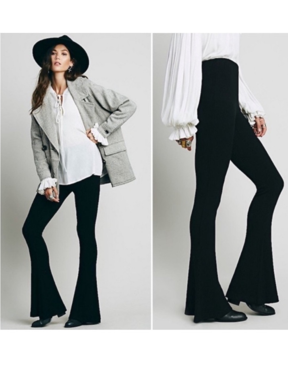 FREE PEOPLE- Jenny Cozy Ribbed Flare Pull On Pants Black